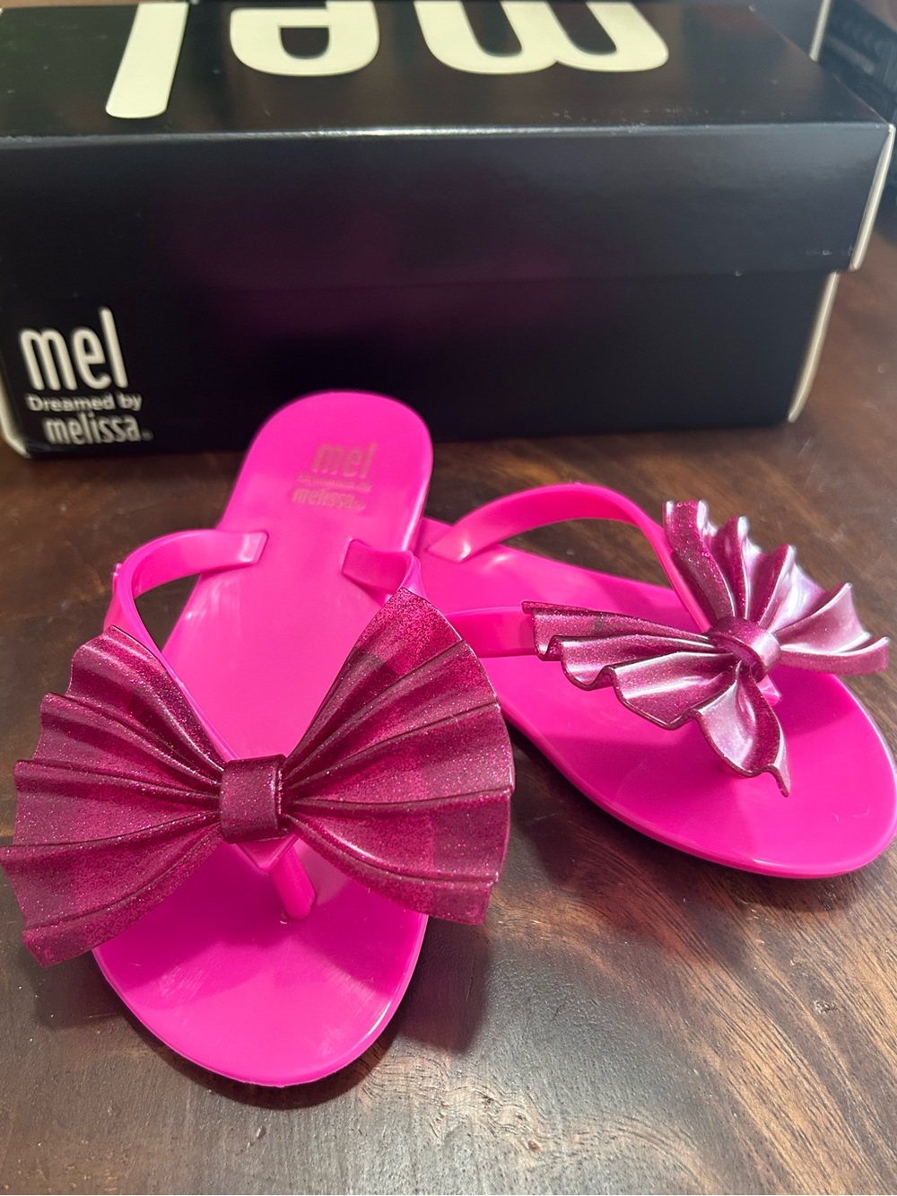 Mini Melissa Hot Pink Glitter Bow Jelly Sandals nwt